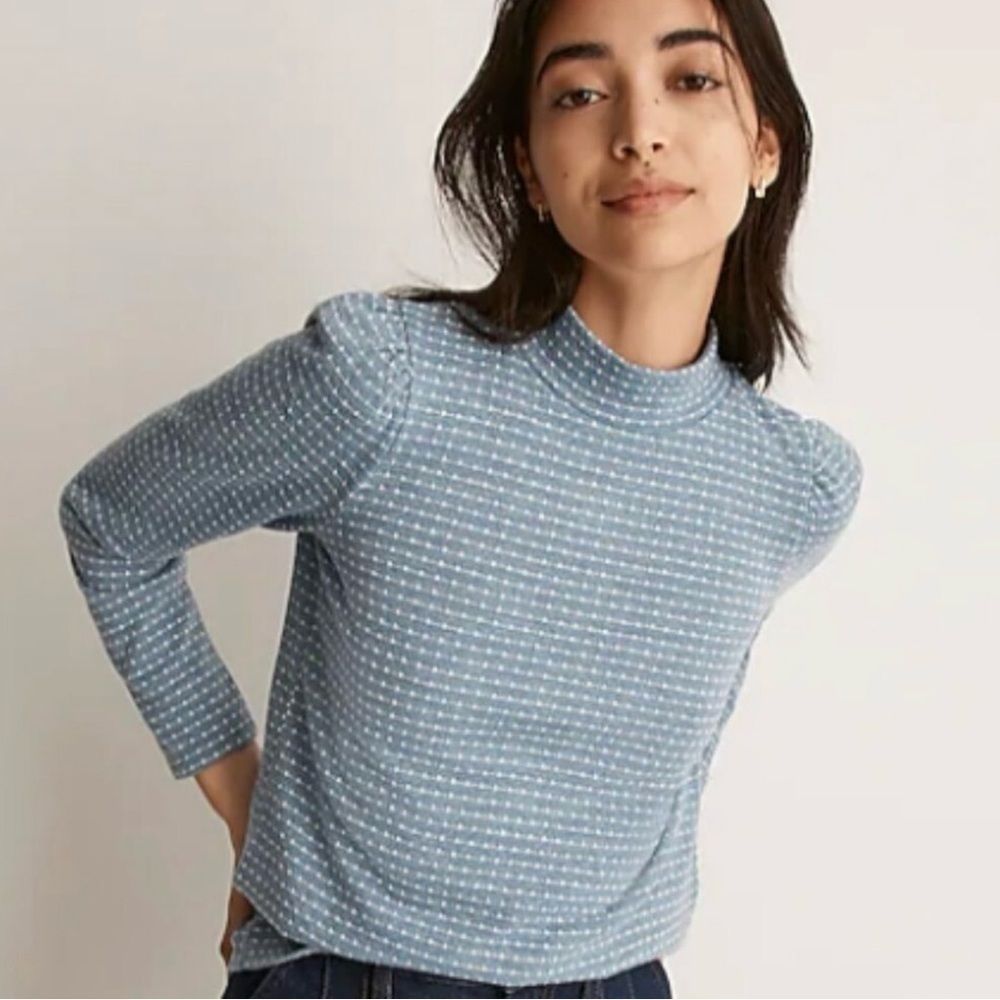 MADEWELL JACQUARD PUFF SLEEVE MOCK NECK TOP GUC SZ XXS CAREER EVERYDAY COMFORT